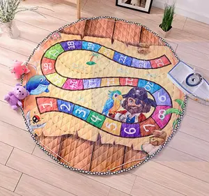 Tapis de jeu pour enfants en tissu rond Couverture de stockage de jouets pour enfants Tapis de rampement de dessin animé en coton