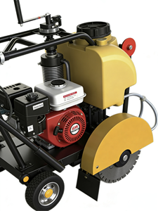 Coupe-béton portable à essence, profondeur de coupe 8 cm, moteur 4 CV, scie à sol pour réparation routière, jaune avec moteur rouge - Product Image 3