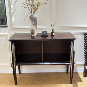 Mobile Contenitore Classico Retrò in Legno Massello per Soggiorno e Ingresso, Credenza in Noce Scuro con Ante in <span class=keywords><strong>Vetro</strong></span> Scanalato e Gambe Tornite - Product Image 5
