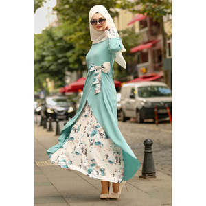 Vestido Elegante con Estampado Musulmán, Estilo Celebridad, Decoración con Lazo, Cintura Alta - Product Image 3