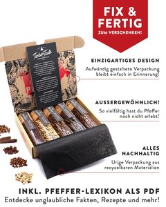Set Regalo Artigianale TIMBER TASTE Pepper per Uomo, 5 Spezie Esotiche Gourmet in Confezione Premium |   Regalo di Compleanno per lui: un regalo culinario - Product Image 2