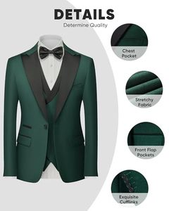Costume de smoking 3 pièces pour homme, simple boutonnage, <span class=keywords><strong>vert</strong></span> émeraude et noir, pour mariage, bal de promo, cérémonie, taille XL - Product Image 3