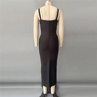 Vestido largo elegante negro con estampado floral, escote en V, sin mangas, corsé, abertura, para fiesta, personalizado OEM