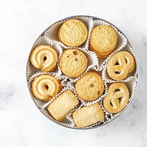 프리미엄 340g 라운드 주석 도매 덴마크 버터 쿠키 달콤한 비스킷 덴마크 스타일 버터 쿠키 제조 업체 쿠키 비스킷