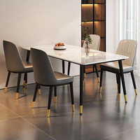 Ensemble de table à manger rectangulaire moderne en pierre, durable et personnalisé, avec 4 chaises rembourrées de luxe pour la maison et les restaurants