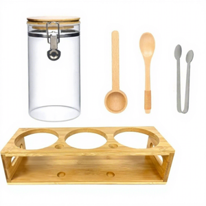 Frascos de Vidrio de Borosilicato Eco Go con Tapas de Madera Herméticas, Recipientes para Almacenamiento de Alimentos en la Cocina, Conservación de la Frescura - Product Image 1