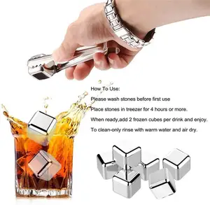 Batu es batu emas baja tahan karat dapat dipakai ulang Aksesori Bar Cocktail es batu wiski dengan penjepit ES