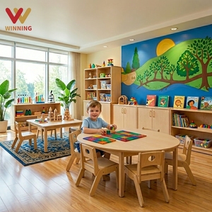 Table et chaises en bois Montessori pour enfants, mobilier de <span class=keywords><strong>maternelle</strong></span>, de crèche et de salle de classe, bureau d'étude, centre d'apprentissage et d'activités - Product Image 1