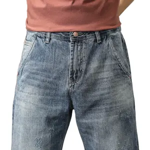 Feito por fábrica lee meios jeans cultivar uma moralidade geans masculino confortável baggy jeans
