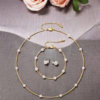 Ensemble de perles Design étoile Mini taille 5-6mm perle naturelle ronde en argent 925 collier chaîne Bracelet boucles d'oreilles ensemble de bijoux pour cadeau 3 pièces
