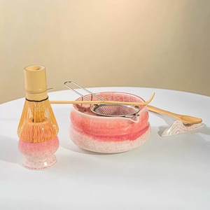 Ensemble de thé matcha en céramique avec fouet en bambou, filtre en acier inoxydable, design Wabi Sabi pour la cérémonie du thé - Product Image 2