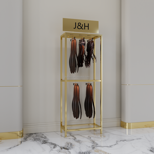 Custom LOGO Black Metal Human <strong>Hair</strong> Rack Wig Shop <strong>Display</strong> Shelves Golden Silver Floor Standing <strong>Hair</strong> Extension <strong>Display</strong> <strong>Stand</strong> - Product Image 5