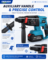 Perceuse à percussion sans fil 220V, marteau perforateur à batterie, perceuse à percussion sans balais 26mm, marteau électrique multifonctionnel pour la démolition, pour le bricolage