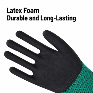 Guantes de Trabajo de Seguridad Transpirables Antideslizantes Recubiertos de Látex y Espuma de Poliéster de Calibre 13, Reforzados y con Recubrimiento Verde - Product Image 4