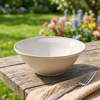 Service de table en céramique et porcelaine ST élégant, blanc crème à fines rayures, avec finition émaillée, assiettes et bols, compatible micro-ondes et lave-vaisselle