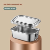 Boîte à bento rectangulaire à double étage en acier inoxydable 304 personnalisable avec compartiments et fermeture hermétique