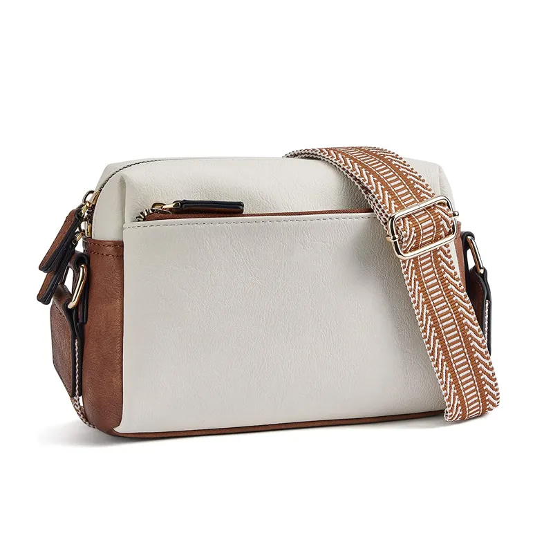 OEM designer handbags famous Small Crossbody Purse for Women Triple Zip Leather Handbag with Colored Shoulder Strap