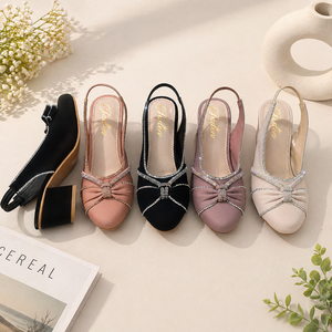 Women’s Stylish Slingback Block Heel Pumps <b>with</b> Rhinestone <b>Bow</b> | Elegant Party Wear Heels for Ladies | Comfortable Fashion - Product Image 3