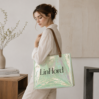 Sac fourre-tout réfléchissant arc-en-ciel brillant avec œillets métalliques, sac en PVC holographique transparent pour emballage cosmétique