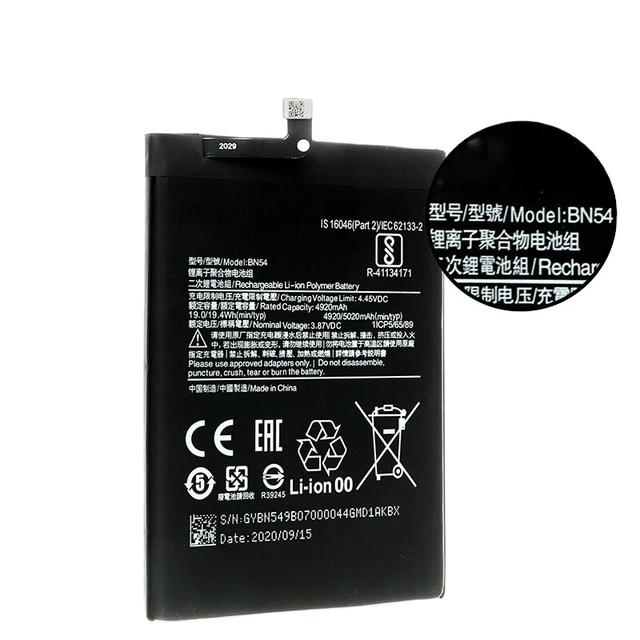 Best-Selling Lithium Cobalt Oxide Battery for Redmi Note 9 5G Note 9T BM54 5000mAh Mobile Phone