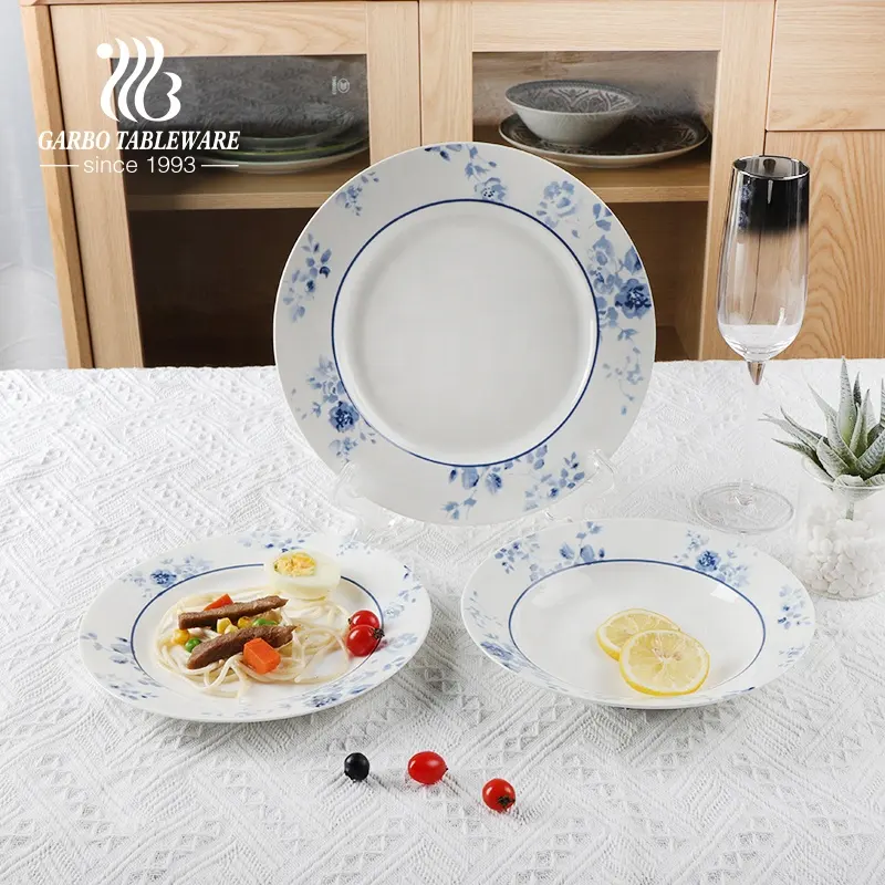 Wholesale custom flower blue design hotel serving tableware New Bone China dinner set 12pcs royal porcelain dinnerware sets