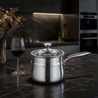 Casserole à couscous en acier inoxydable poli miroir avec couvercle en verre compatible gaz et induction