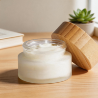 Pot avec couvercle à vis en bambou, idéal pour étagère de salle de bain, projets de bricolage pour chambre à coucher, rangement translucide givré, décoration, étui de beauté, pots cosmétiques
