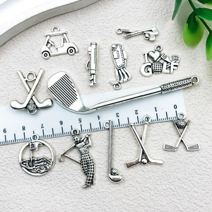 Accessoires en alliage rétro DIY, finition argent antique, support de balle de golf pour équipement sportif - Pendentif porte-clés - Product Image 3