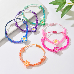 Set <span class=keywords><strong>de</strong></span> 6 Pulseras Elásticas <span class=keywords><strong>de</strong></span> Cuentas con Flores <span class=keywords><strong>de</strong></span> <span class=keywords><strong>Plumeria</strong></span> Tropical, Color Degradado Esmerilado, para Mujer, Verano, Playa - Product Image 4