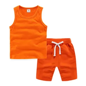 Children's Clothing Children Boys Summer Sports And Leisure Vest Solid Color Custom Logo T-shirt Vest And Shorts Set 2-piece Set