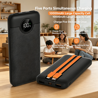 Batterie externe à charge rapide PD 22,5 W, 10 000 mAh, avec câbles intégrés Type C L, double câble C, écran LED numérique, 5 ports multi-sorties, portable