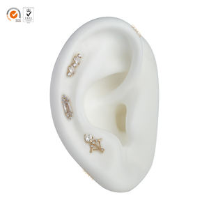 Giometal 14KT oro sólido Labret gema arco y <span class=keywords><strong>flecha</strong></span> extremos roscados superiores <span class=keywords><strong>Tragus</strong></span> Piercing pendientes nariz cuerpo joyería al por mayor - Product Image 6