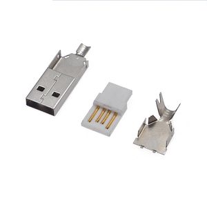 Conector USB-A Macho 2.0 de Cuerpo Corto, Juego de 3 Piezas (Tri-Partición) para Ensamblaje de Cables de Datos - Product Image 1