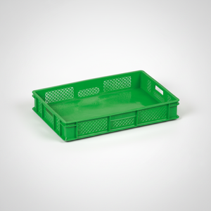 Green Plastic <b>Crate</b> Base Perforated Wall Stackable Industrial Ventilated Storage <b>Box</b> Reinforced Closed Base Leak-proof Bottom - Product Image 2