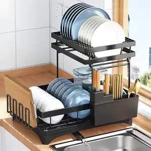 2024碗碟架，带额外的干燥垫2层碗碟架，用于厨房柜台厨房组织