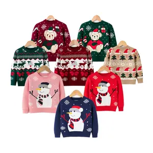 Suéter de punto para niños y niñas, jersey de manga larga con diseño de muñeco de nieve, ideal para Navidad