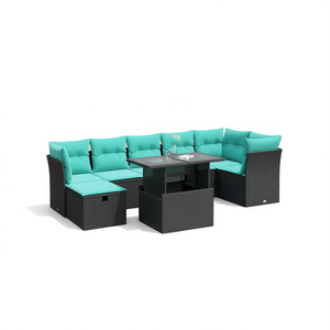 Set di divani da giardino in polyrattan nero da 8 pezzi con cuscini, mobili da esterno in stile contemporaneo - Product Image 1