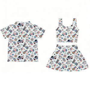Conjunto Personalizado para Niñas del 4 de Julio, Top Halter con Lazos Rojos, Azules y Blancos y Falda, Ropa de Boutique para Niñas del 4 de Julio - Product Image 4