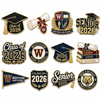 Vente en gros de pin's de graduation personnalisés en émail souple métallique, classe de 2026, pour revers, cadeau scolaire, badge