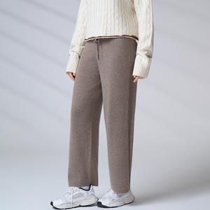 Custom Luxury Casual Knitwear Women's <b>Wool</b> Cashmere Wide Leg <b>Pants</b> High-End Drawstring Knit Trousers - Product Image 3