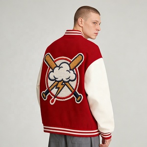 <span class=keywords><strong>Veste</strong></span> bomber rouge pour homme, style streetwear personnalisé, avec patchwork de <span class=keywords><strong>vinyle</strong></span> et broderie de baseball, manches <span class=keywords><strong>en</strong></span> cuir - Product Image 2
