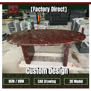 <span class=keywords><strong>โต๊ะ</strong></span>รับประทานอาหารหรูหรา GOLDKING รุ่น Rosso Levanto <span class=keywords><strong>หิน</strong></span>อ่อนสีแดงรูปวงรี ขา<span class=keywords><strong>หิน</strong></span>อ่อนแท้สองขา แบบคานไขว้ ผลิตโดยโรงงาน OEM ODM โดยตรง - Product Image 1