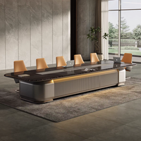 Table de conférence exécutive intelligente convertible de luxe moderne pour salles de réunion de bureau, 14 à 22 places, carrée, PVC/MDF