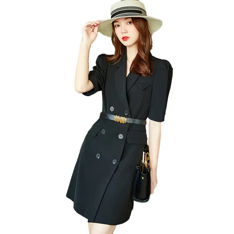 Wholesale Elegant Casual Summer Women's Dresses Breathable Fashion Soft Office Lady Short Sleeve blazer Dress