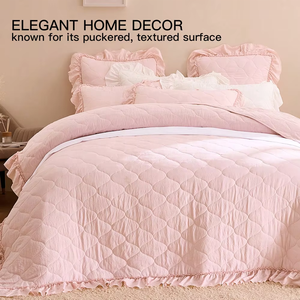 Juego <span class=keywords><strong>de</strong></span> Ropa <span class=keywords><strong>de</strong></span> Cama Estilo Coqueta, Color Rosa Polvoriento, Edredón con Volantes, Patrón <span class=keywords><strong>de</strong></span> Diamantes, Juego <span class=keywords><strong>de</strong></span> Ropa <span class=keywords><strong>de</strong></span> Cama Acolchada, Cubrecama <span class=keywords><strong>de</strong></span> Microfibra - Product Image 1