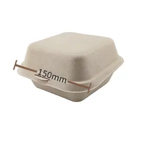 Biodegradable Takeout Paper Food Container Clam Shell Disposable Bagasse Burger Hamburger Box