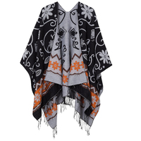 Poncho long à motif ethnique avec logo personnalisé, châle réversible à franges, cape douce bohème à devant ouvert pour femme, marque privée