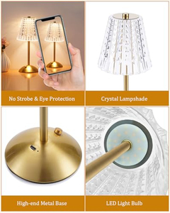Lampes de table LED sans fil rechargeables en cristal, style nordique européen, pour restaurant, bureau, avec commande tactile, décoration intérieure - Product Image 2