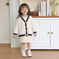 Cardigan tricoté pour enfants à rayures crème, manches longues, boutonné, avec poches, style preppy, vêtement d'extérieur pour l'automne – Grande Vente