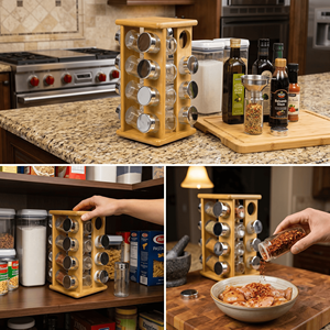 <span class=keywords><strong>Portaspezie</strong></span> Girevole a 360 Gradi in Bambù per Organizzazione Armadietti, con Base <span class=keywords><strong>Rotante</strong></span> e Barattoli per Spezie - Product Image 2